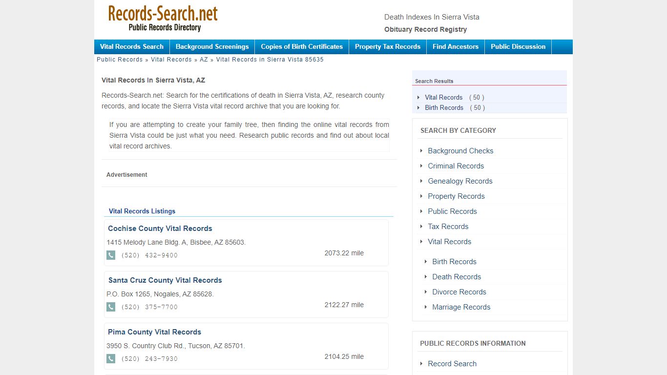 Death Indexes in Sierra Vista - Records-Search.net